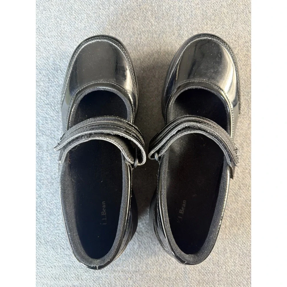 L.L. Bean Mary Jane Shoes Women 8 Black Patent Leather Hook Loop 296298